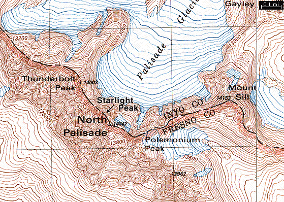 Topo Map showing Thunderbolt Peak to Mt Sill